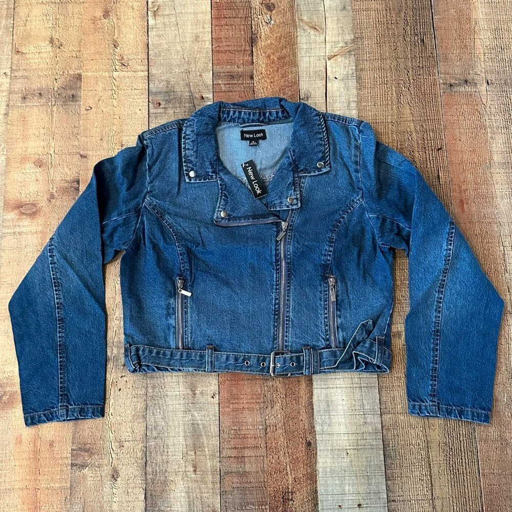 New Look blue denim jean jacket cropped women's xl